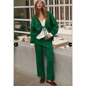 NWT Free People Solar Sweater Set Two Piece Pants Tie Matching Cardigan Green
